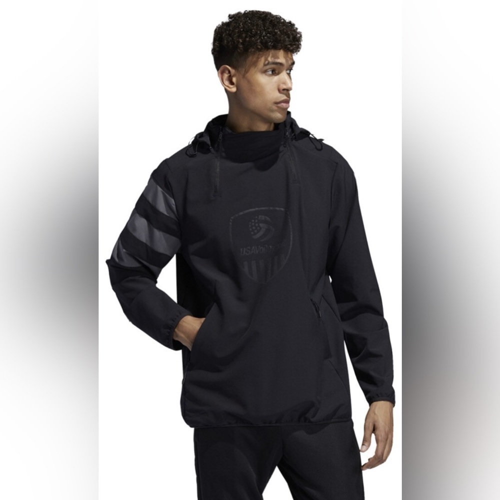 Adidas Men's Black Hooded Windbreaker